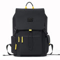 Cedar & Moore Flap-Over Backpack Bag, large black backpack with yellow zipper pulls, Trendsi