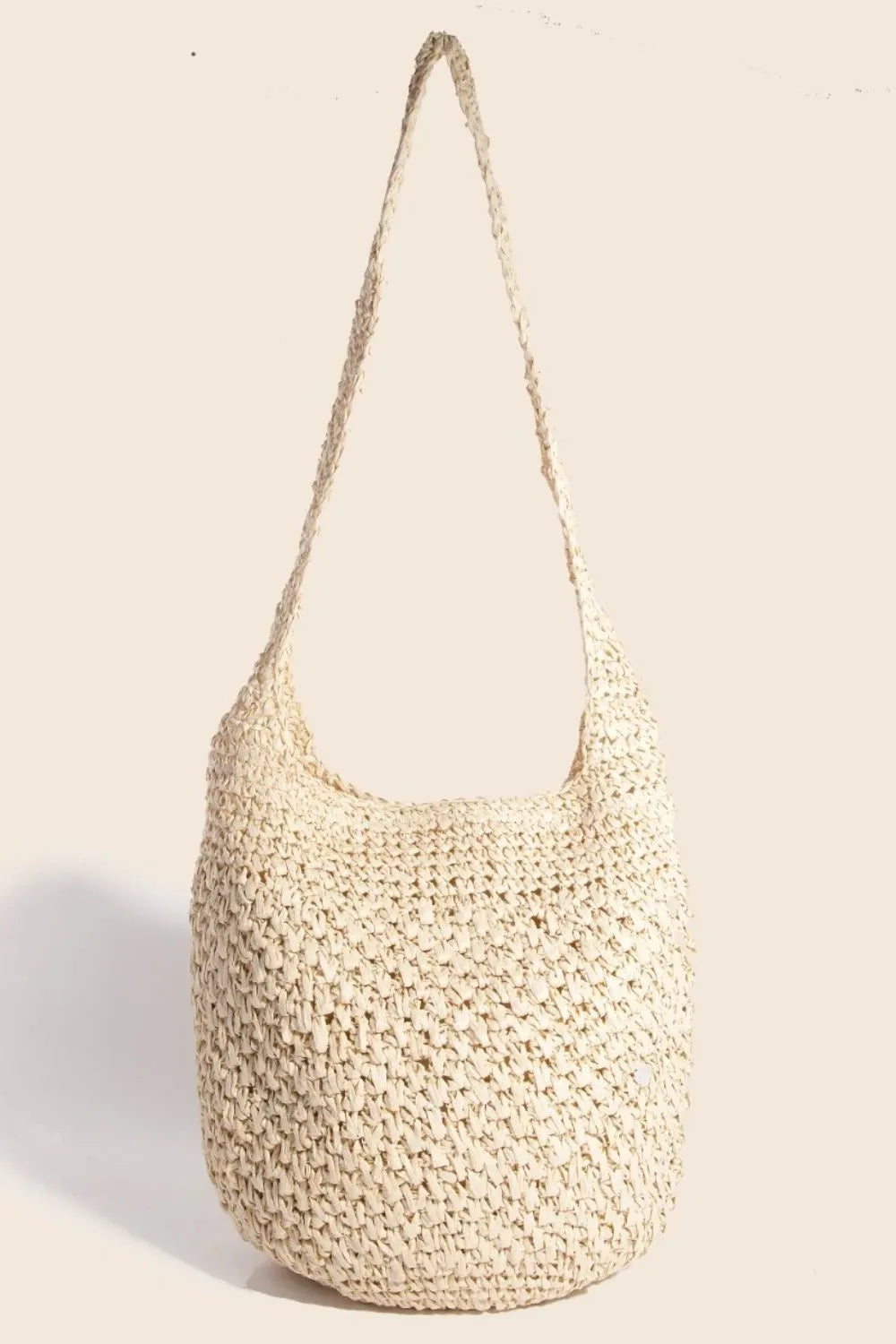 Pastel yellow braided hobo shoulder bag with long top handles, bucket-like shape