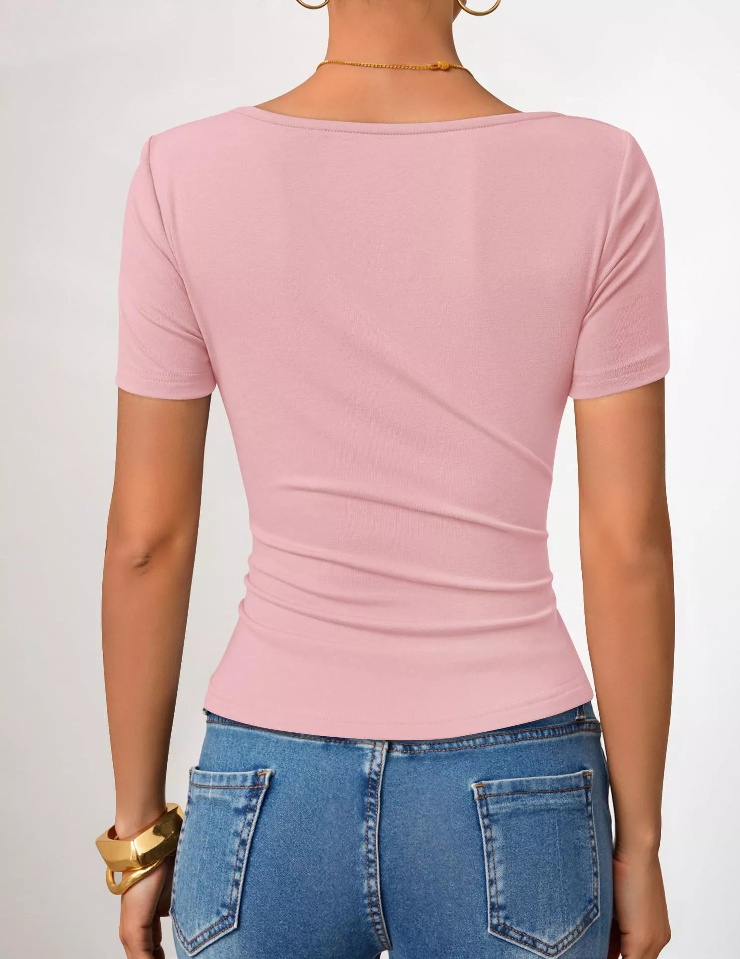 Cedar & Moore pink fitted short-sleeve T-shirt, back view on model
