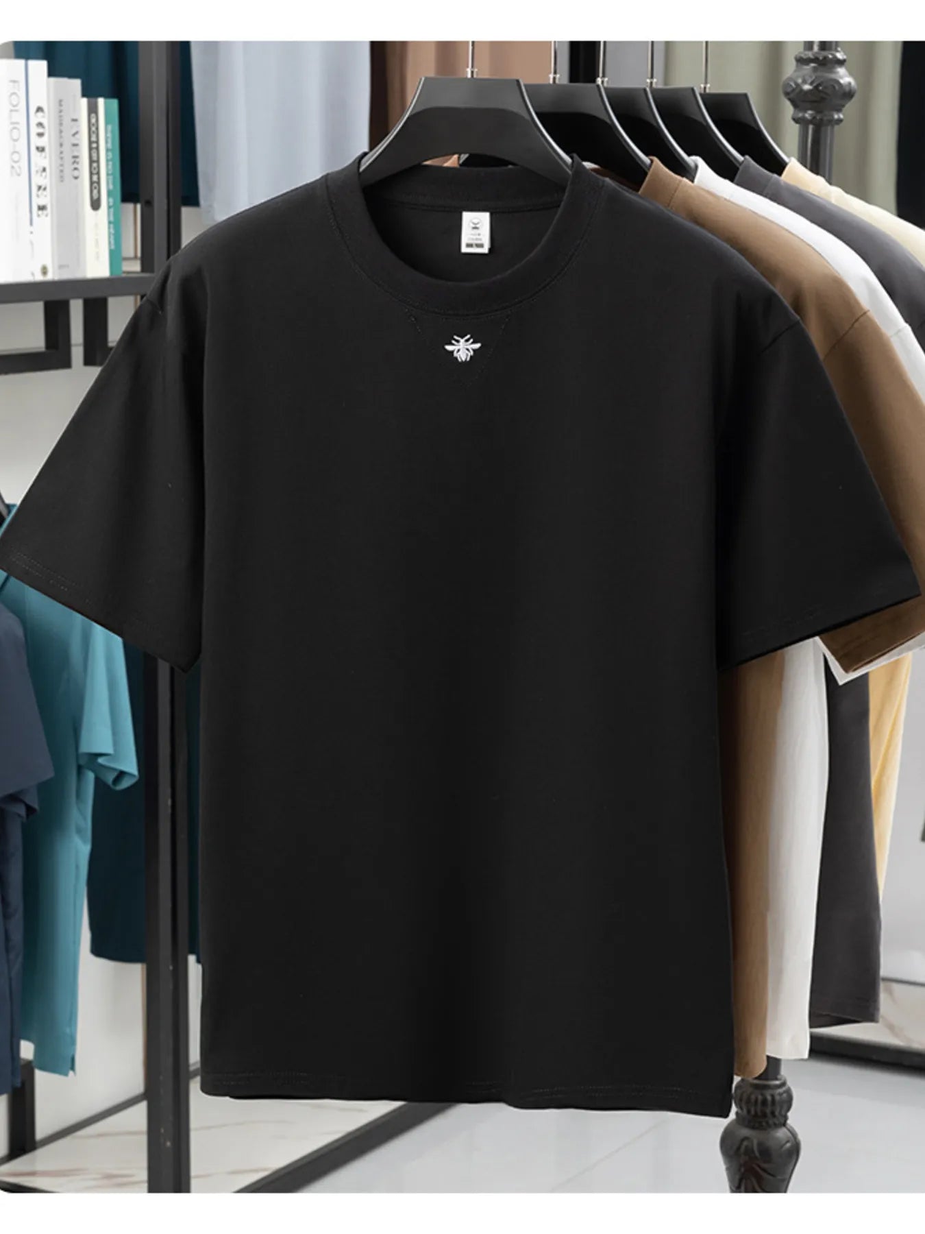 Men's crew neck short-sleeve T-shirt, black, small chest logo