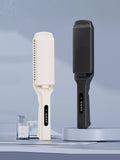 Portable heat hair straightener in ivory and black with digital temperature panel