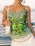 Cedar & Moore Butterfly Embellished Slim Fit Cami in green with embroidery and sequins