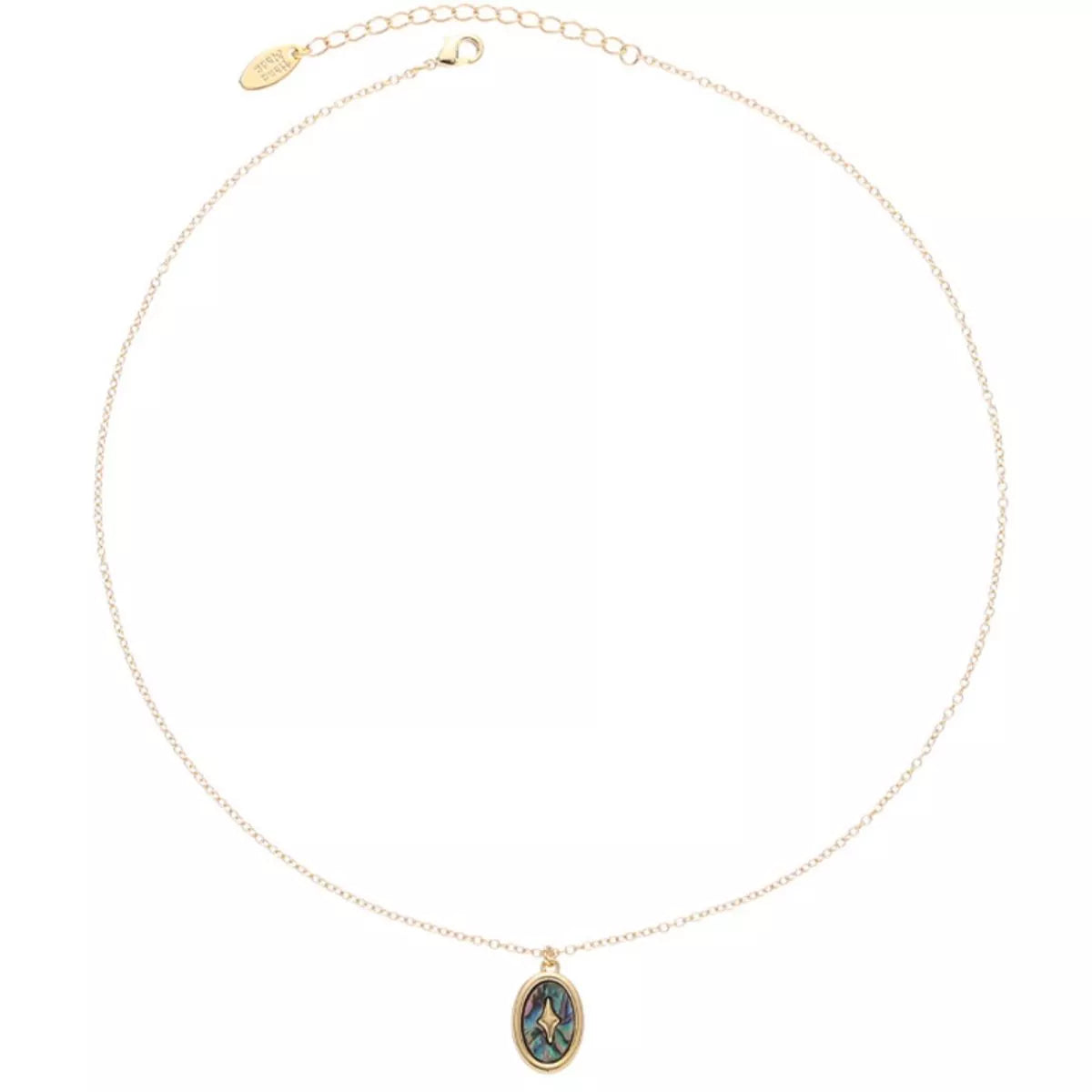 Gold-plated pendant necklace with oval blue charm and fine chain
