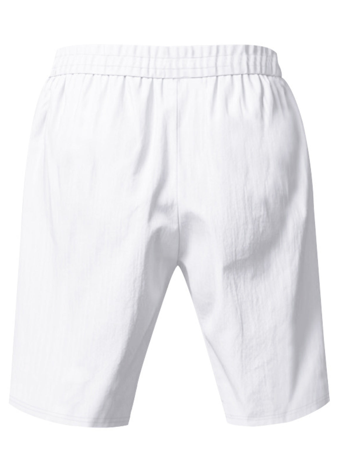 Men's lightweight drawstring shorts in white from the back, elastic waistband