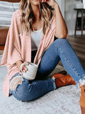 Plus size waffle knit open-front cardigan, light pink, relaxed drape and wide sleeves