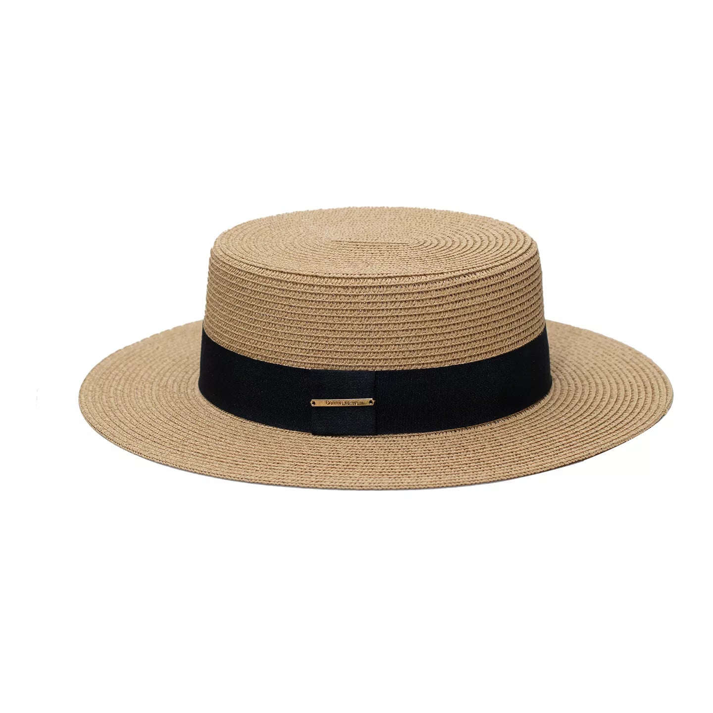 Cedar & Moore Straw boater hat with black band, natural woven straw, Trendsi
