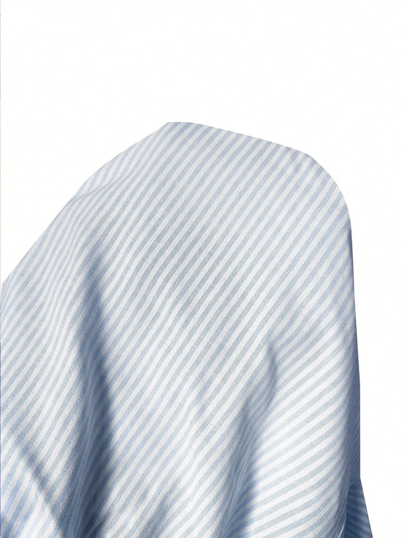 Light blue striped fabric at the leg of wide-leg pants