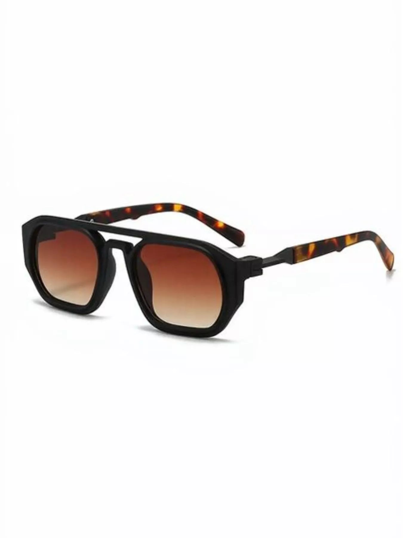Cedar & Moore Retro Octagon Frame Sunglasses, black frames with tortoise temples, brown gradient lenses, 1 pair