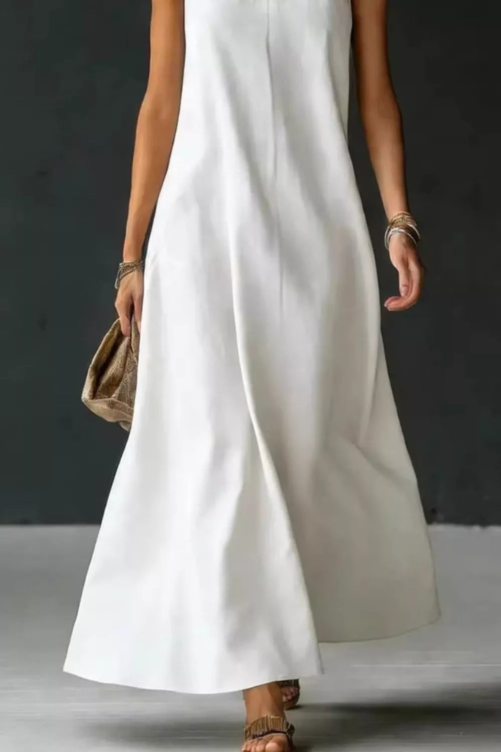 Cedar & Moore halter neck sleeveless white maxi dress by Trendsi, no slit