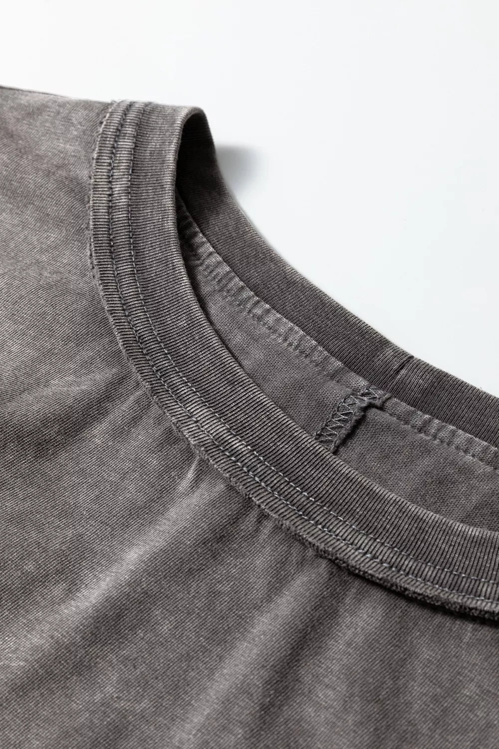 Cedar & Moore Mineral Wash Boxy Fit Cotton Tank Top, gray fabric close-up neckline