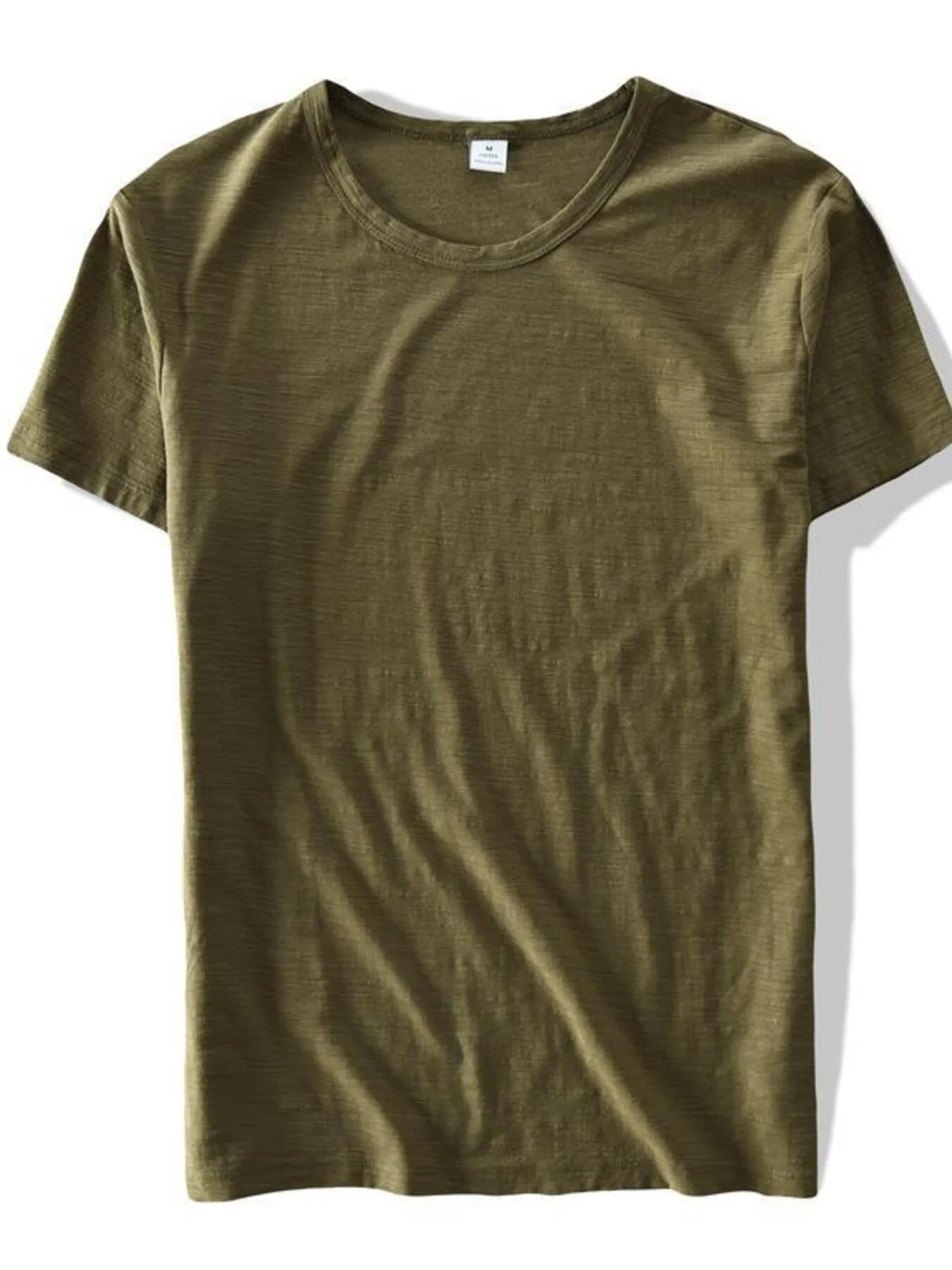 Olive green men's plus size round-neck short-sleeve T-shirt