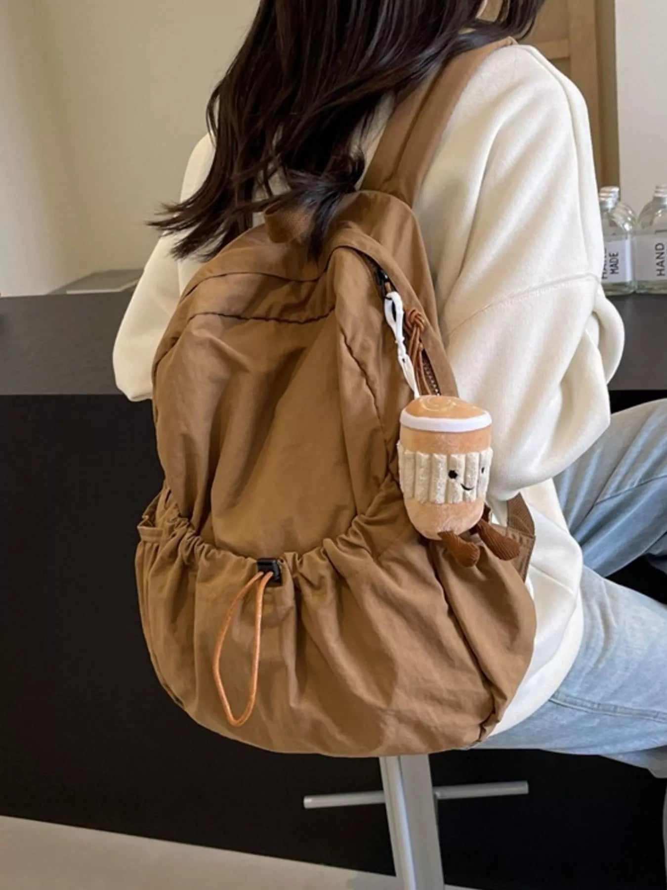 Cedar & Moore Casual Lightweight Drawstring Backpack in brown nylon