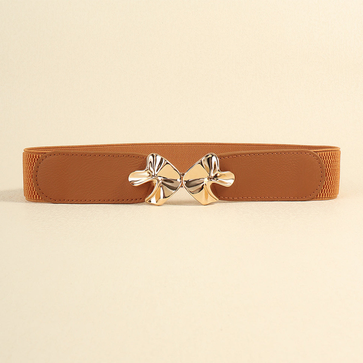Caramel alloy buckle elastic belt with gold bow buckle