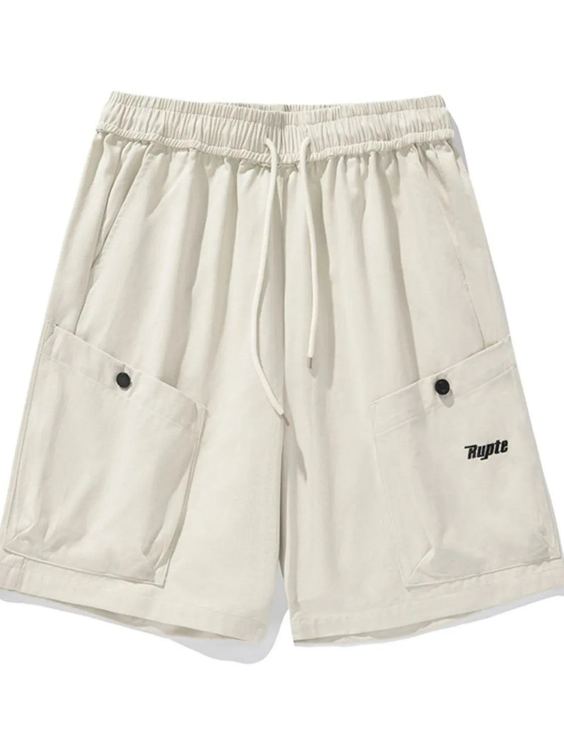 Ivory drawstring shorts with pockets, elastic waist and pull-cord ties