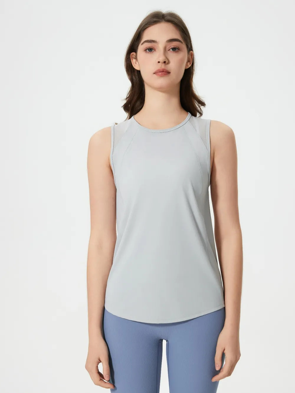 Active tank top with round neck, sleeveless, light gray-blue