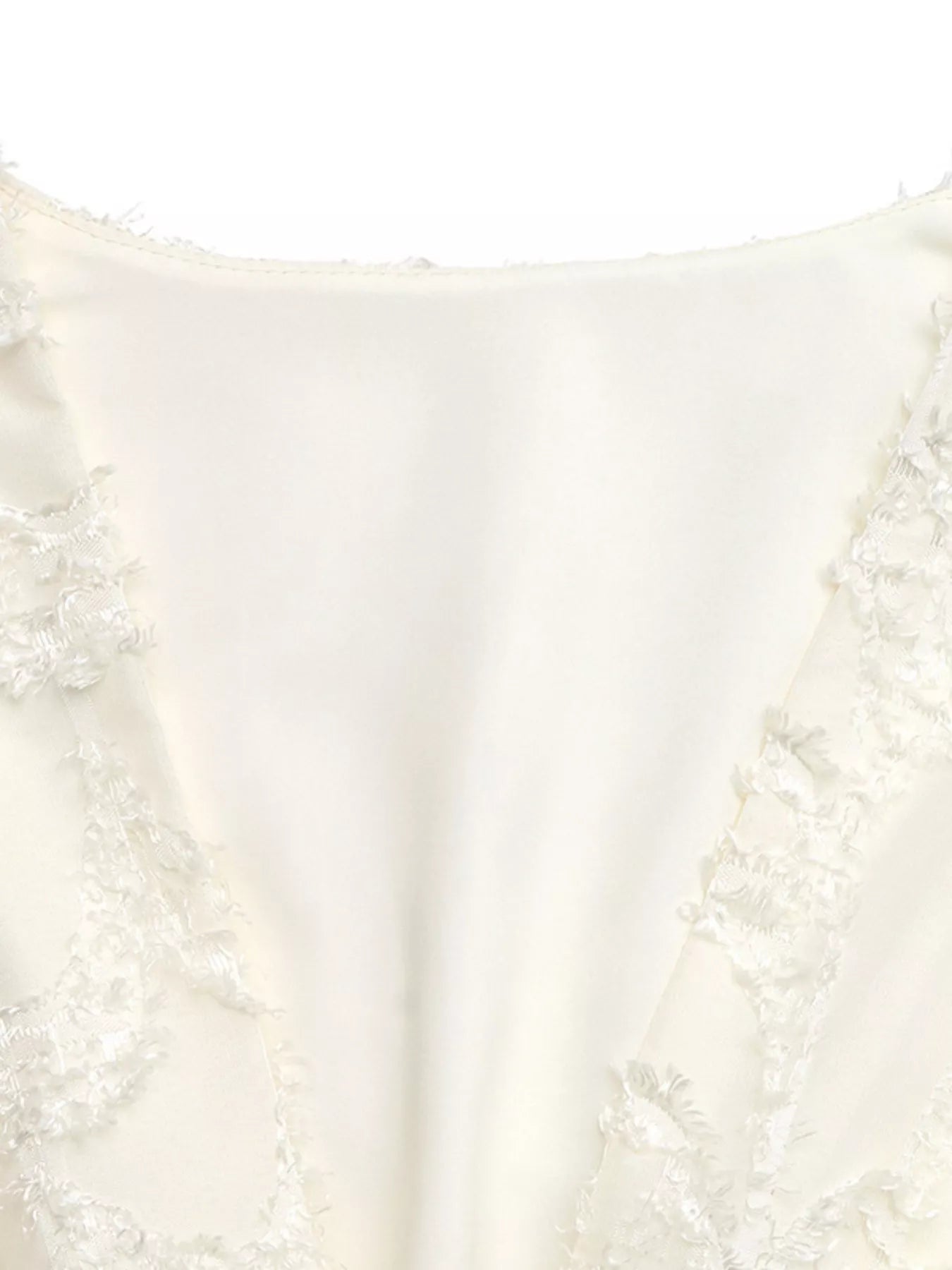 Cedar & Moore Textured V-Neck Mini Dress in ivory satin with lace trim