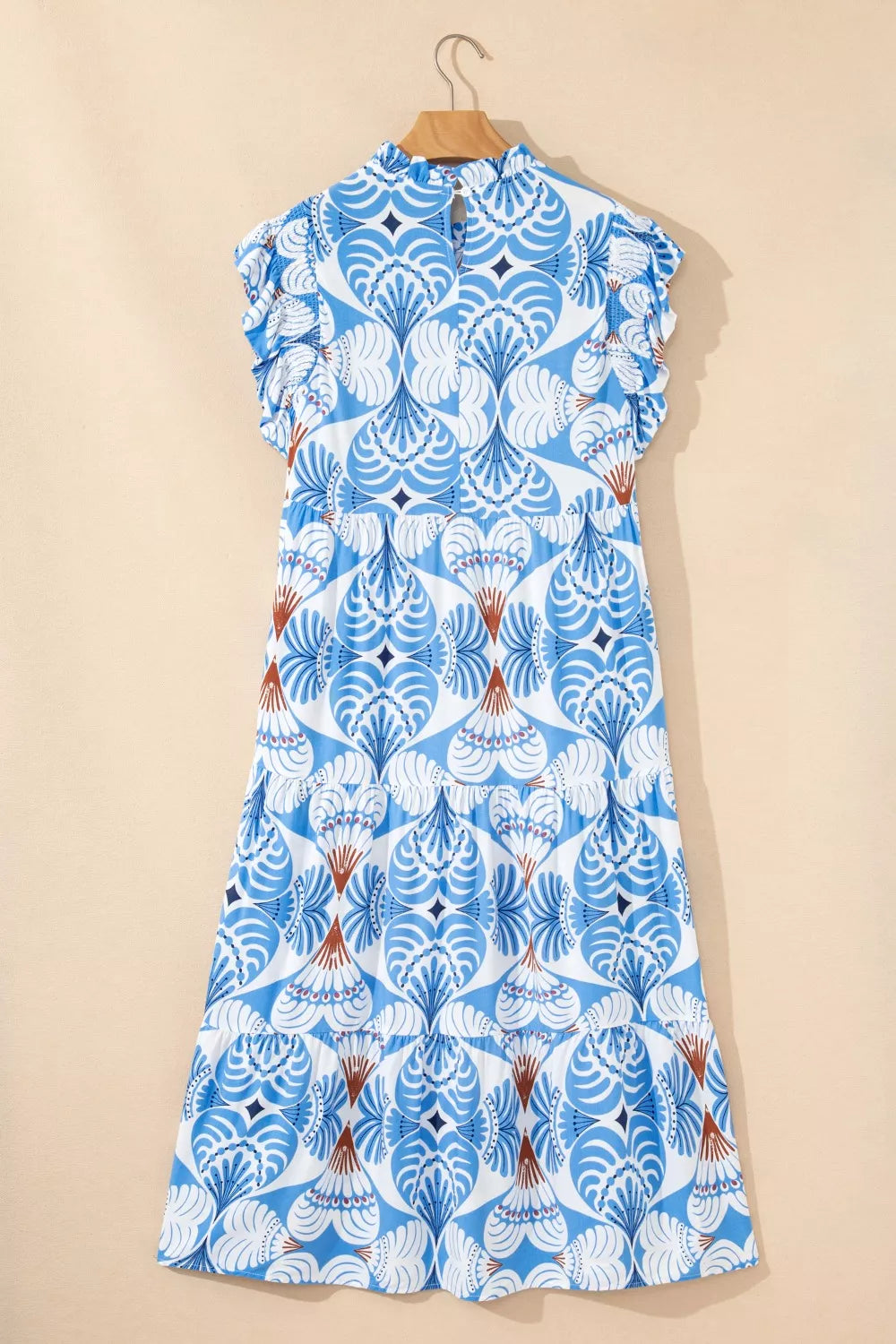 Cedar & Moore Tropical Botanic Print Flutter Sleeve Vacation Dress by Trendsi in blue and white