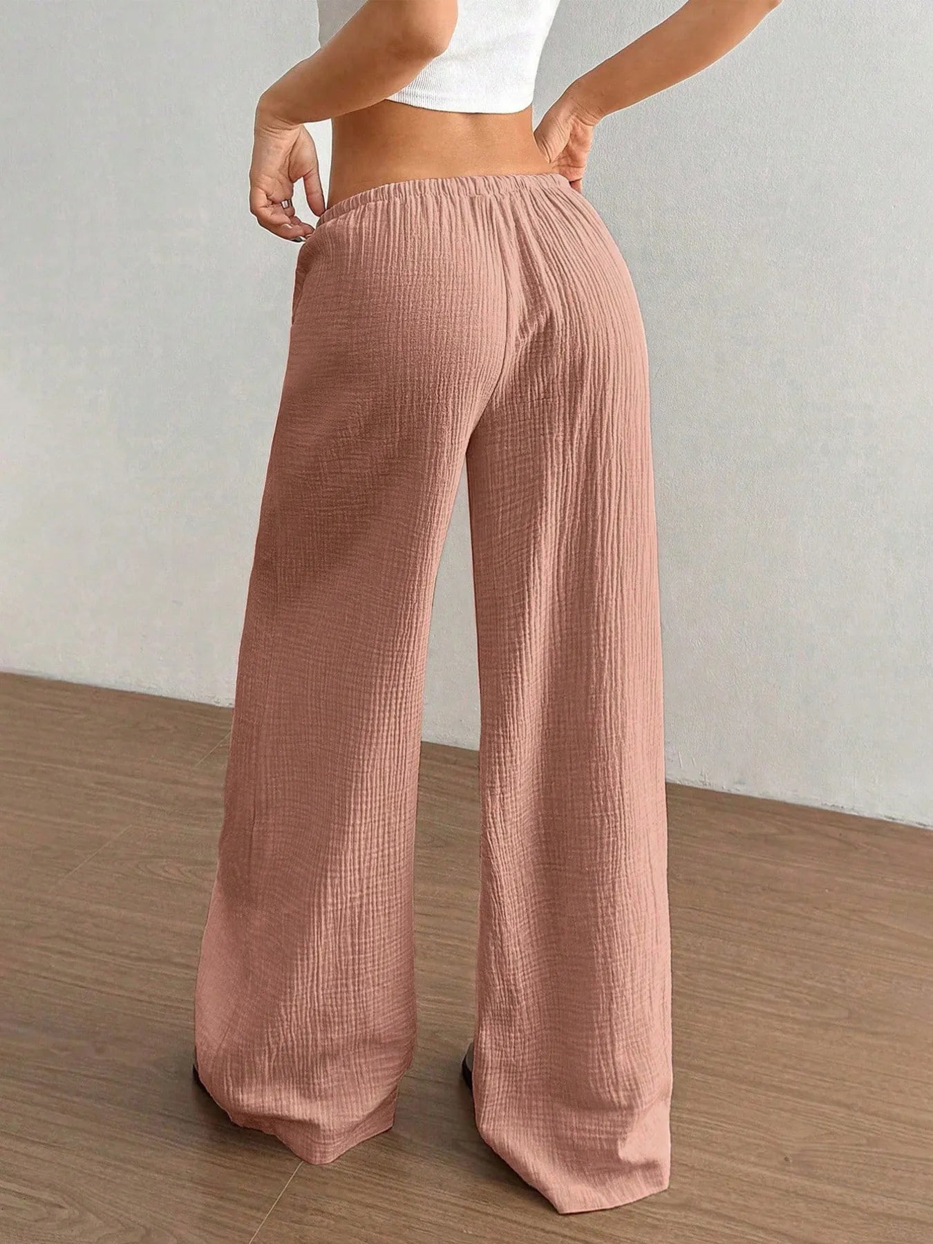 Rose drawstring wide-leg pants with elastic waist and relaxed wide legs