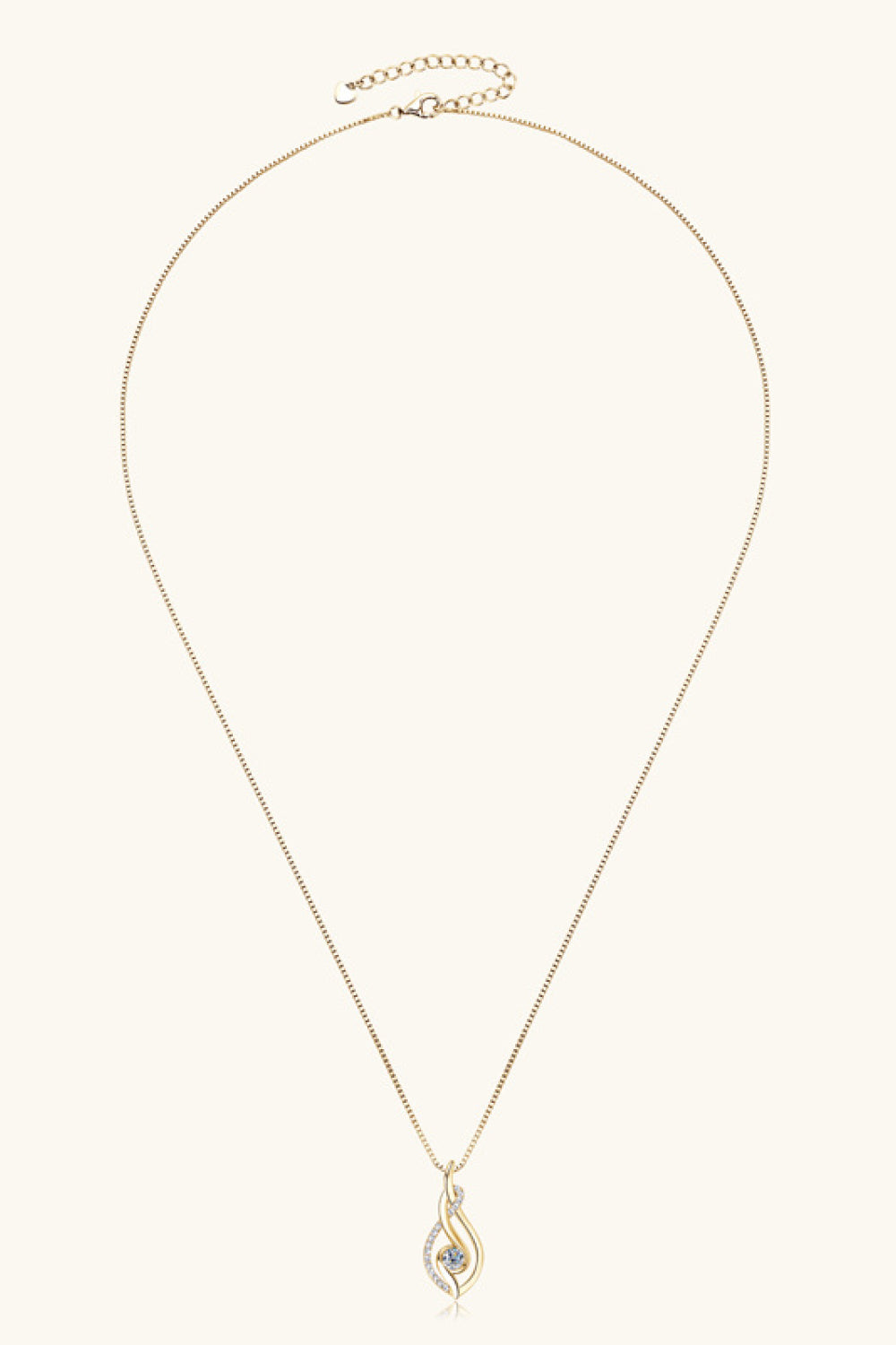 Gold chain necklace with small teardrop leaf pendant charm