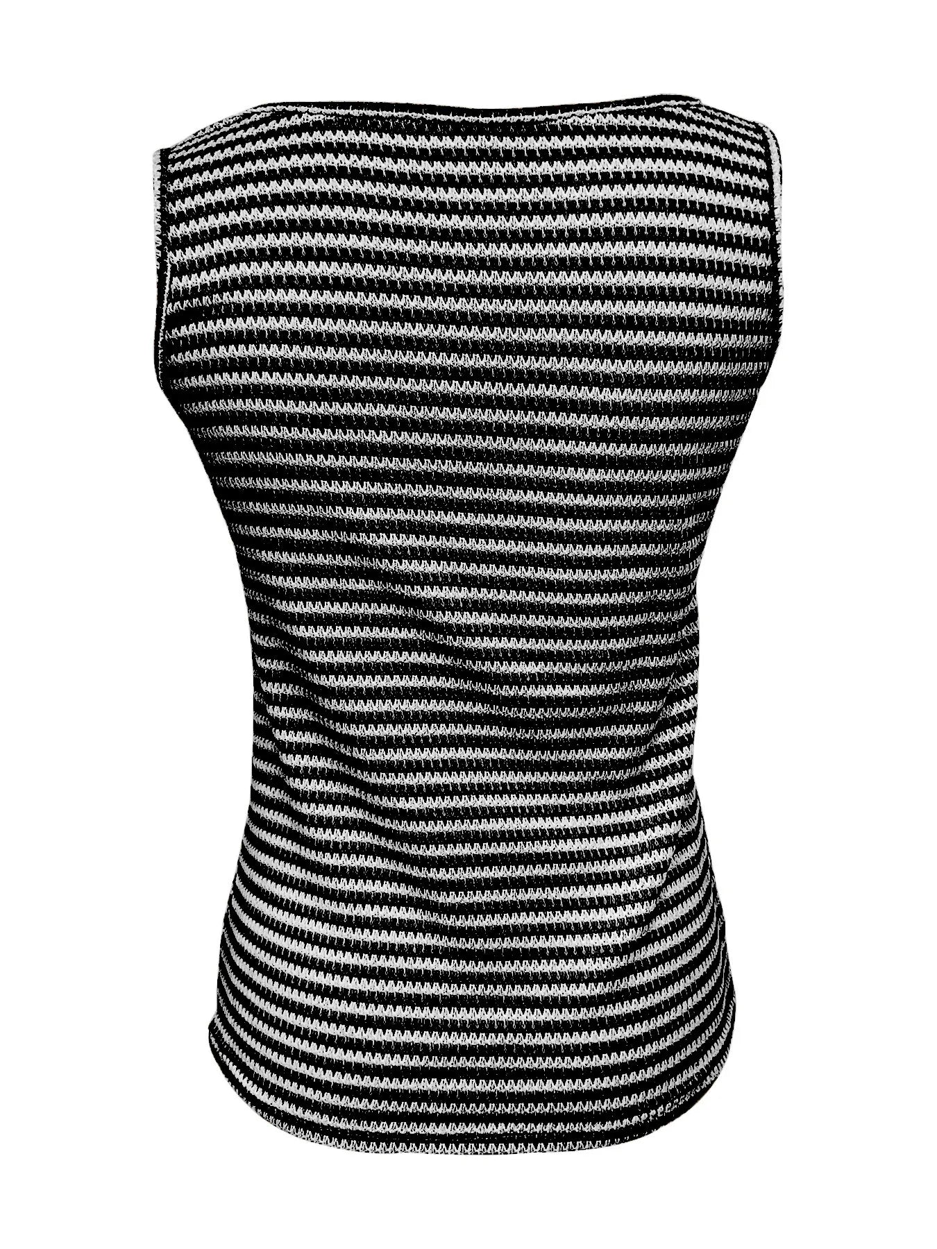 Striped knit button-front tank top in dark tones with sleeveless V-neck design