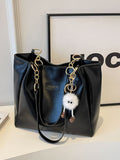 Chain Decor Leather Shoulder Bag by Trendsi, black PU with gold-tone chain handles