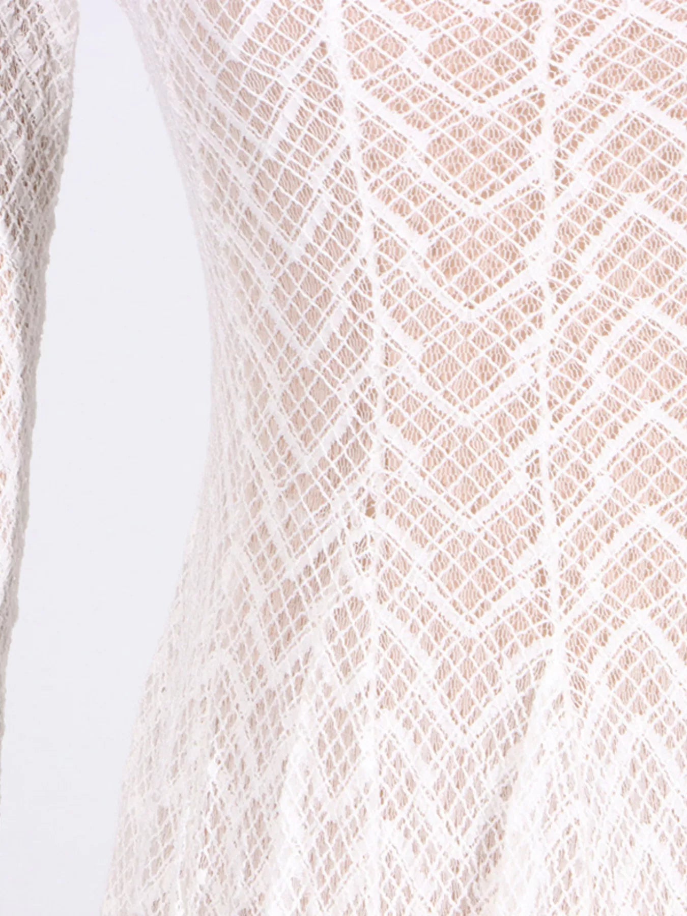 Cedar & Moore Lace Mock Neck Long Sleeve Maxi Dress fabric close-up in ivory lace pattern