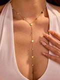 Gold heart zircon Y-necklace with heart charms and round zircon stones