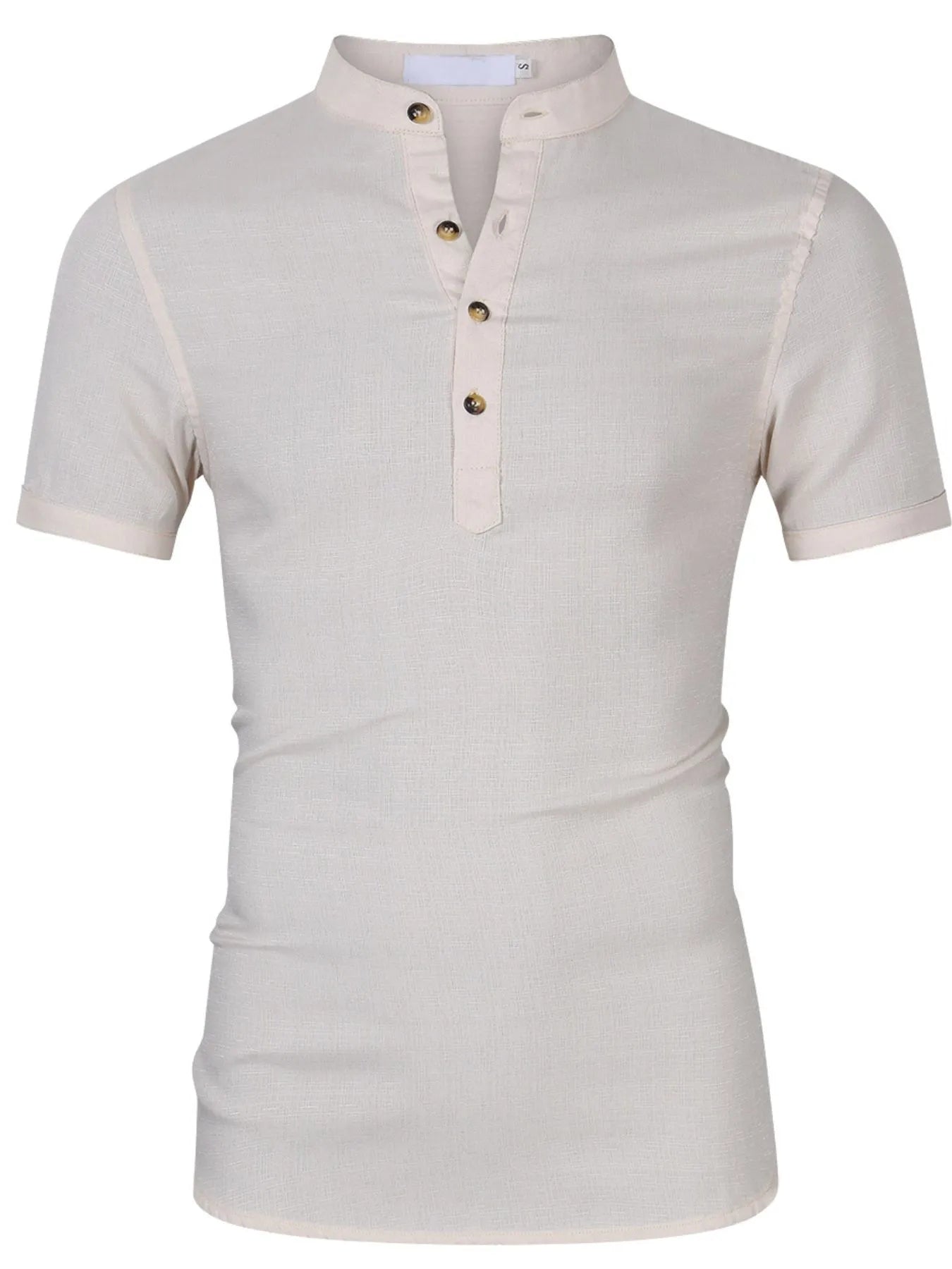 Men's taupe polo shirt with button placket and short sleeves