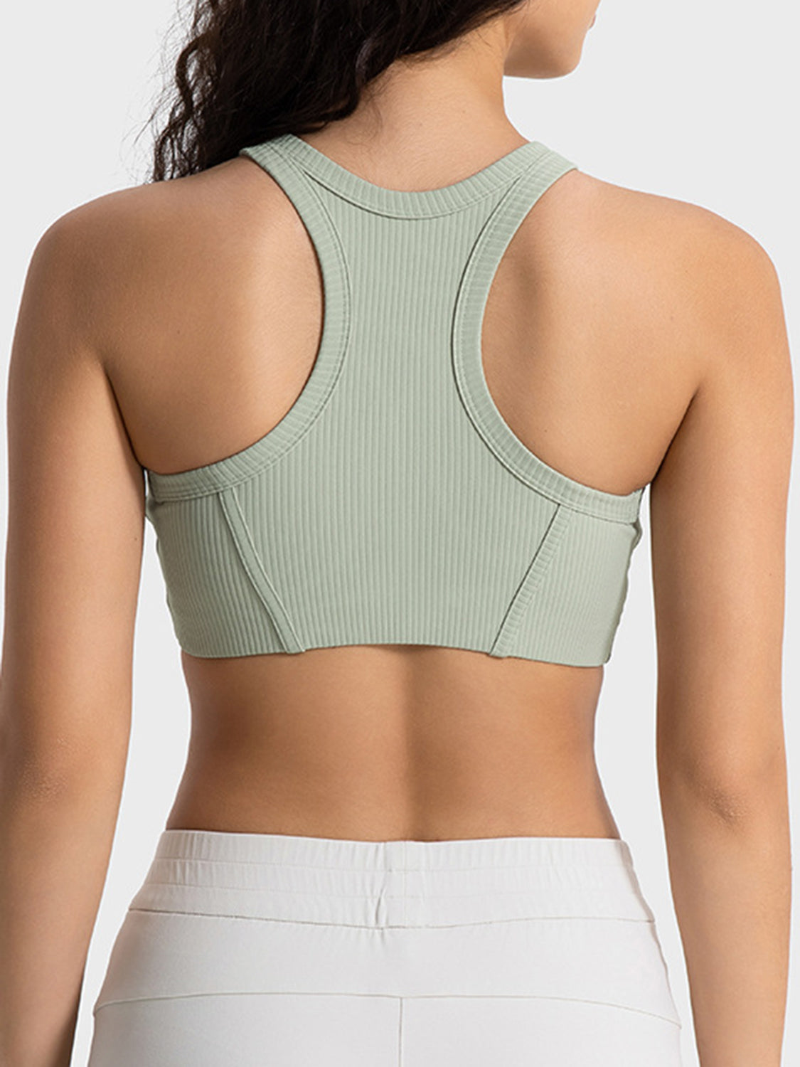Sage cropped sport tank with wide open back and ribbed texture