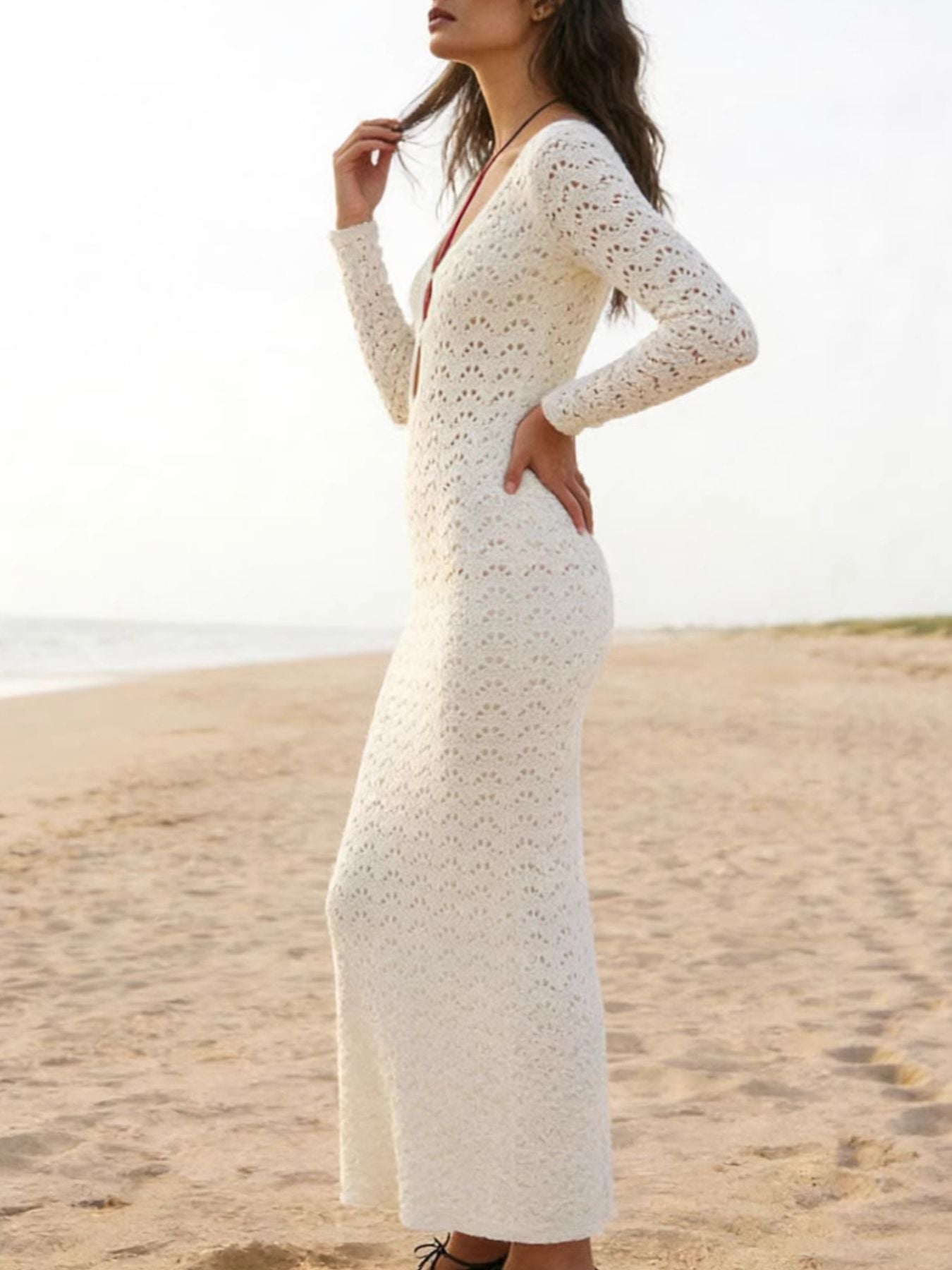 Crochet Knit Beach Cover-Up Dress with Mesh Accents – Cedar & Moore