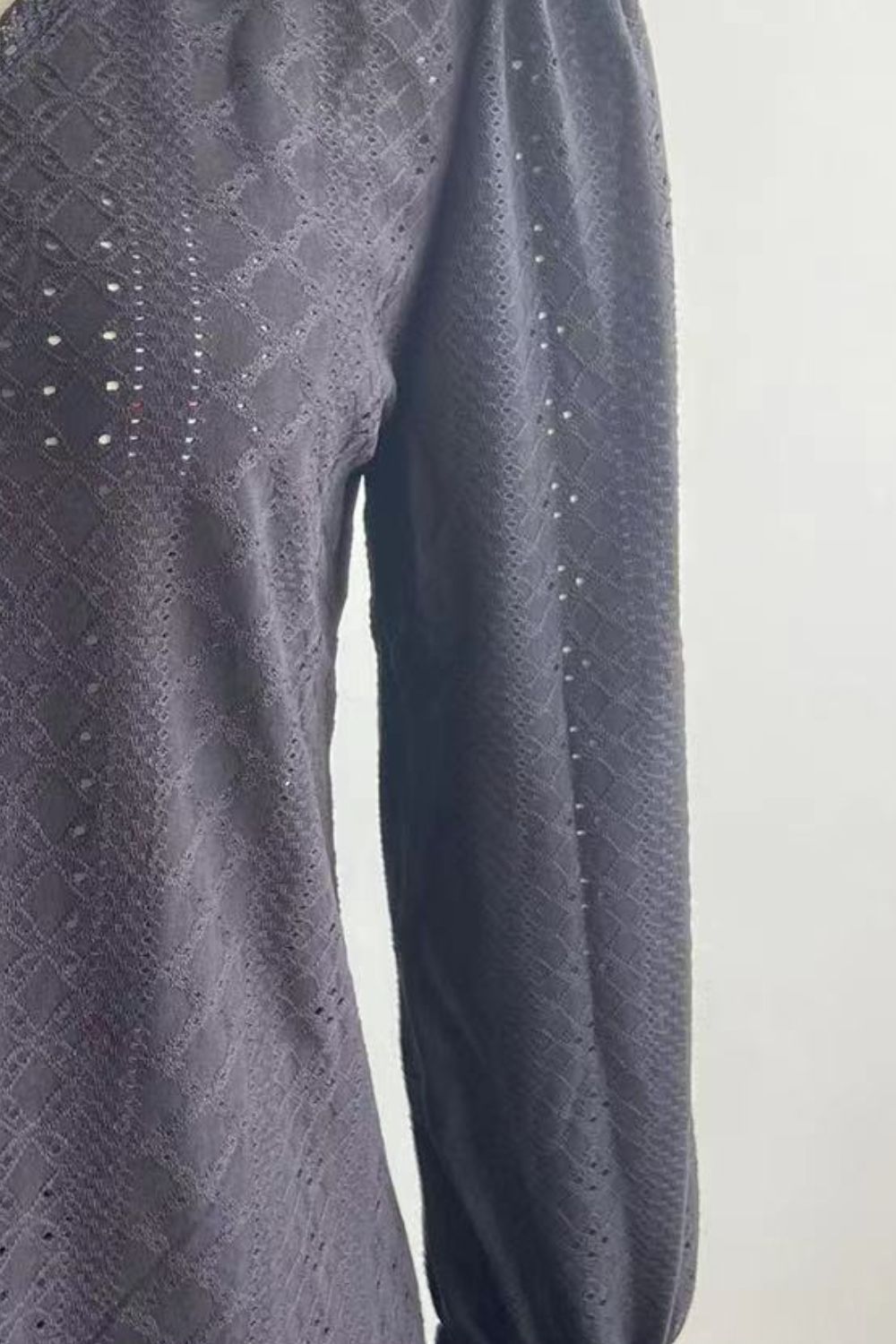 Lavender eyelet blouse sleeve with long balloon shape