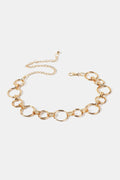 Gold alloy chain belt with circular link segments and small connector rings