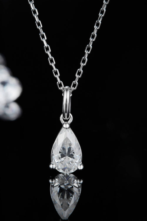 Sterling silver necklace with pear-shaped moissanite pendant and link chain