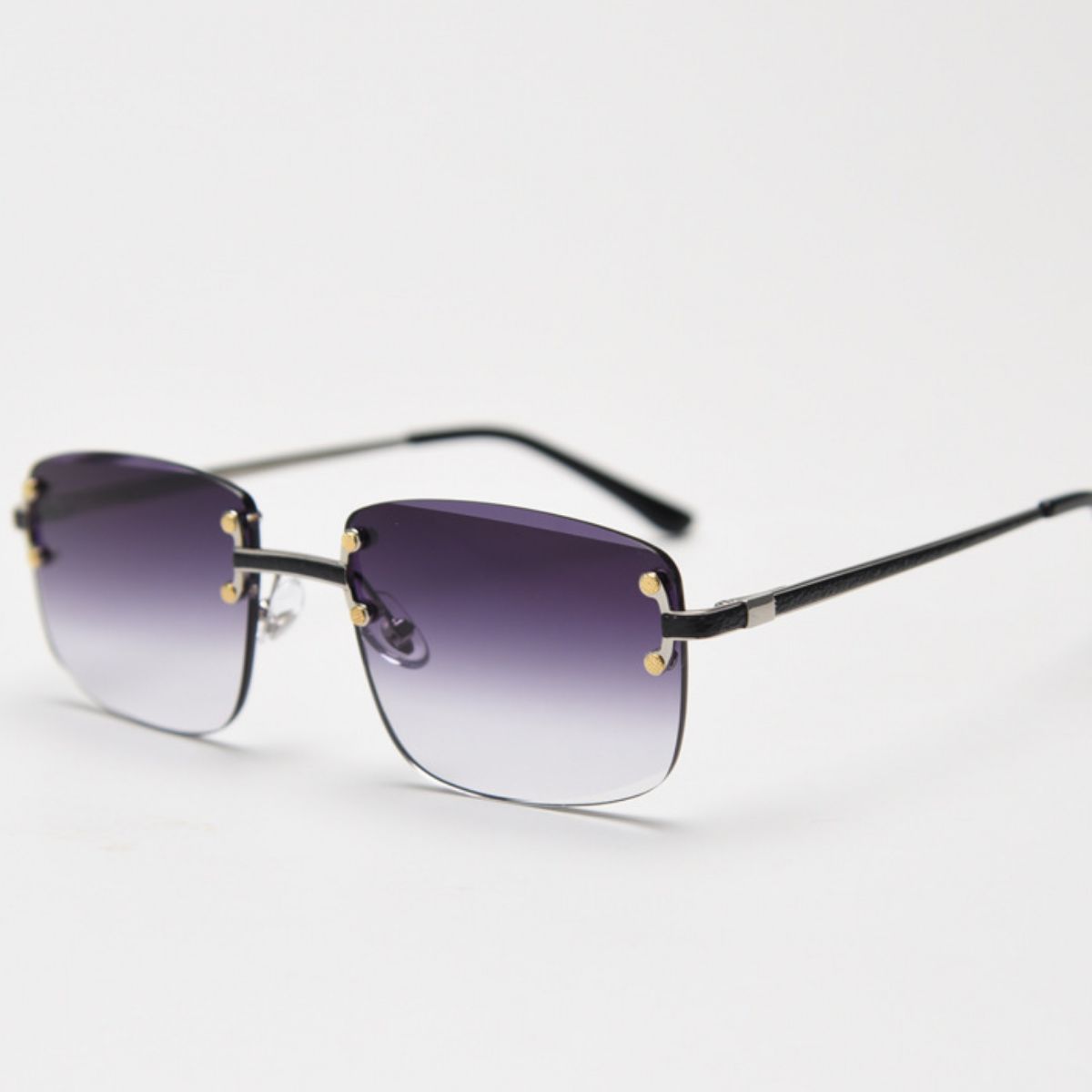Cedar & Moore Rimless Gradient Tinted Sunglasses Trendsi with purple-to-gray lenses and gold hardware.