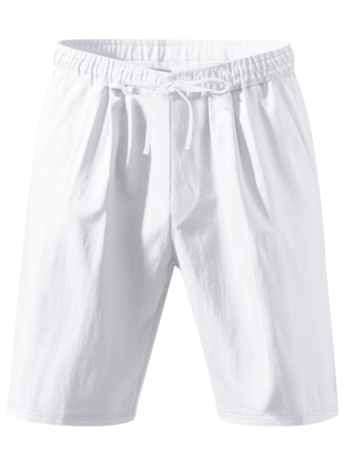 Men's lightweight drawstring shorts in white, elastic waistband and front drawcord