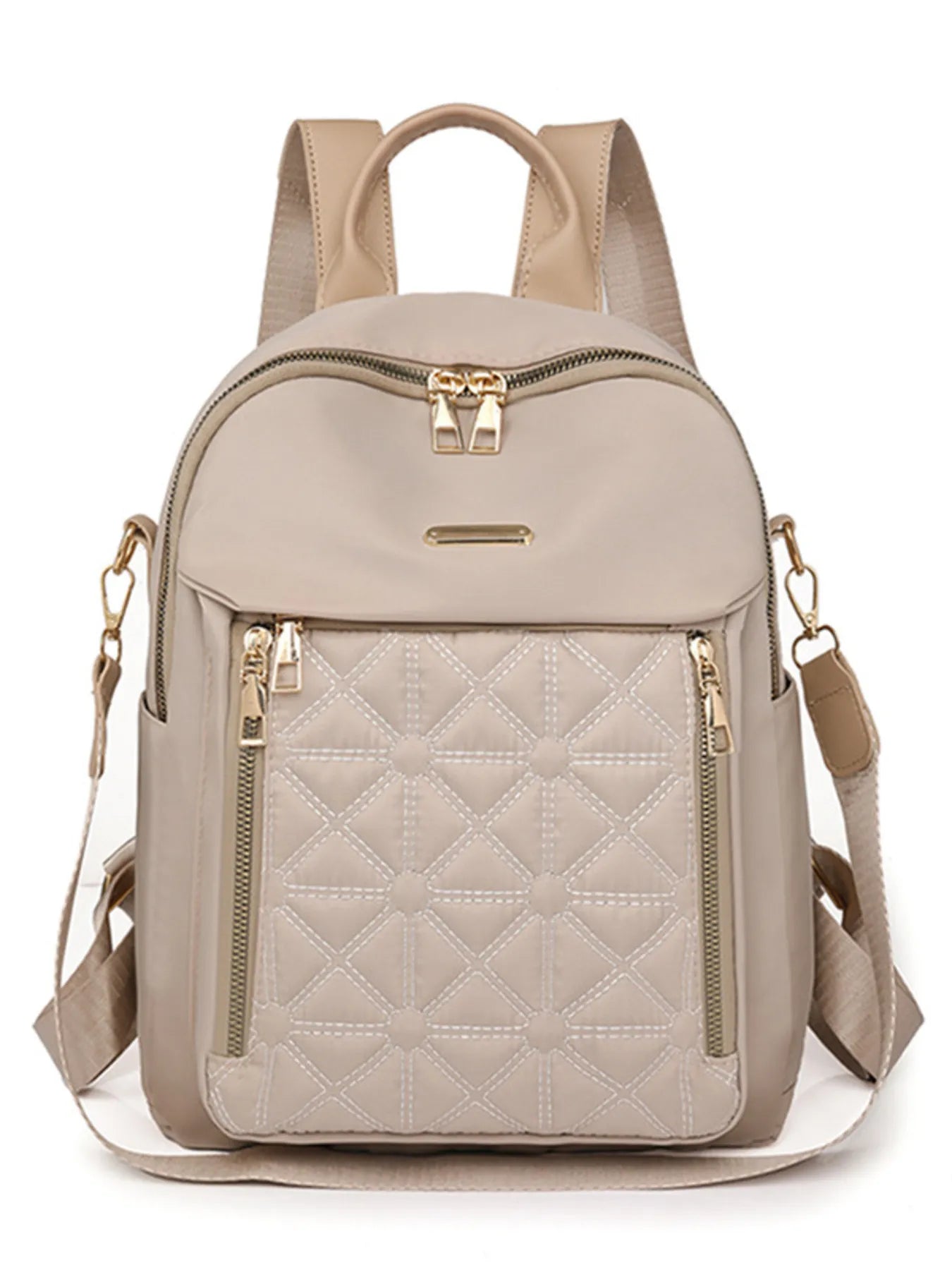 Eggshell quilted oxford backpack with top double-zip and front zip pockets