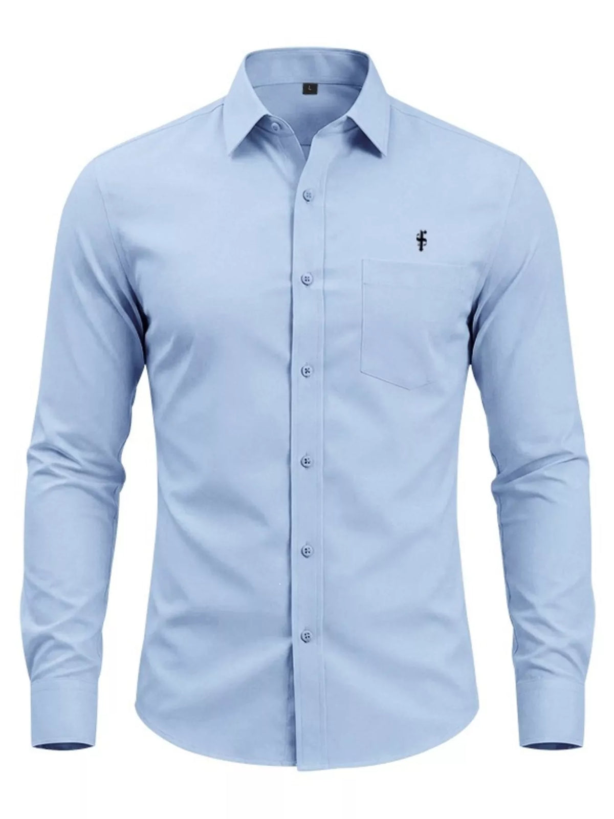 Men's slim-fit cotton button-up shirt, light blue, long sleeves, pointed collar, chest pocket