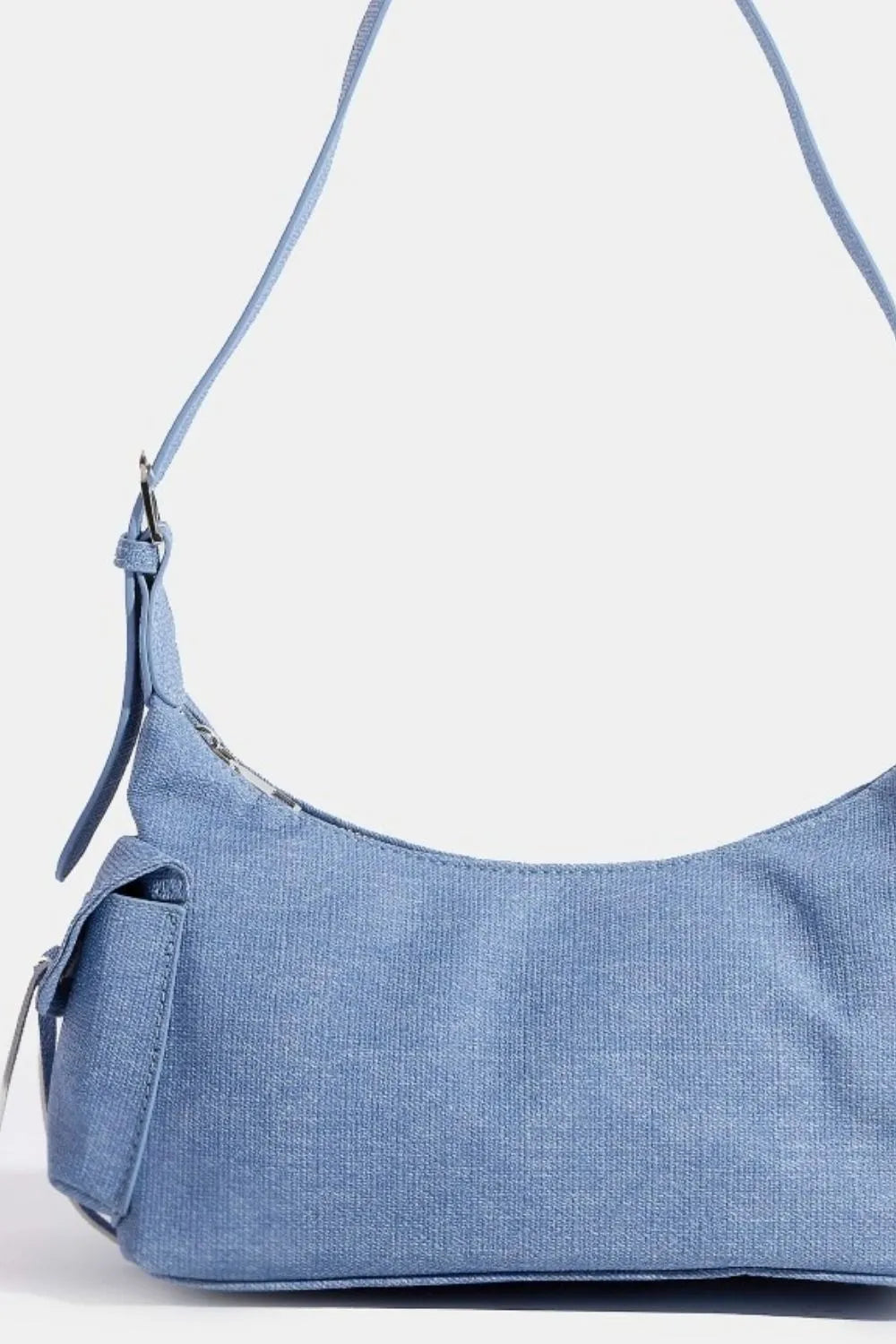 Dusty blue shoulder bag with double side pockets and long shoulder strap