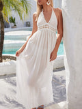 Cedar & Moore Crochet halter neck maxi cover up dress by Trendsi, white crochet bodice with cutouts and flowing skirt