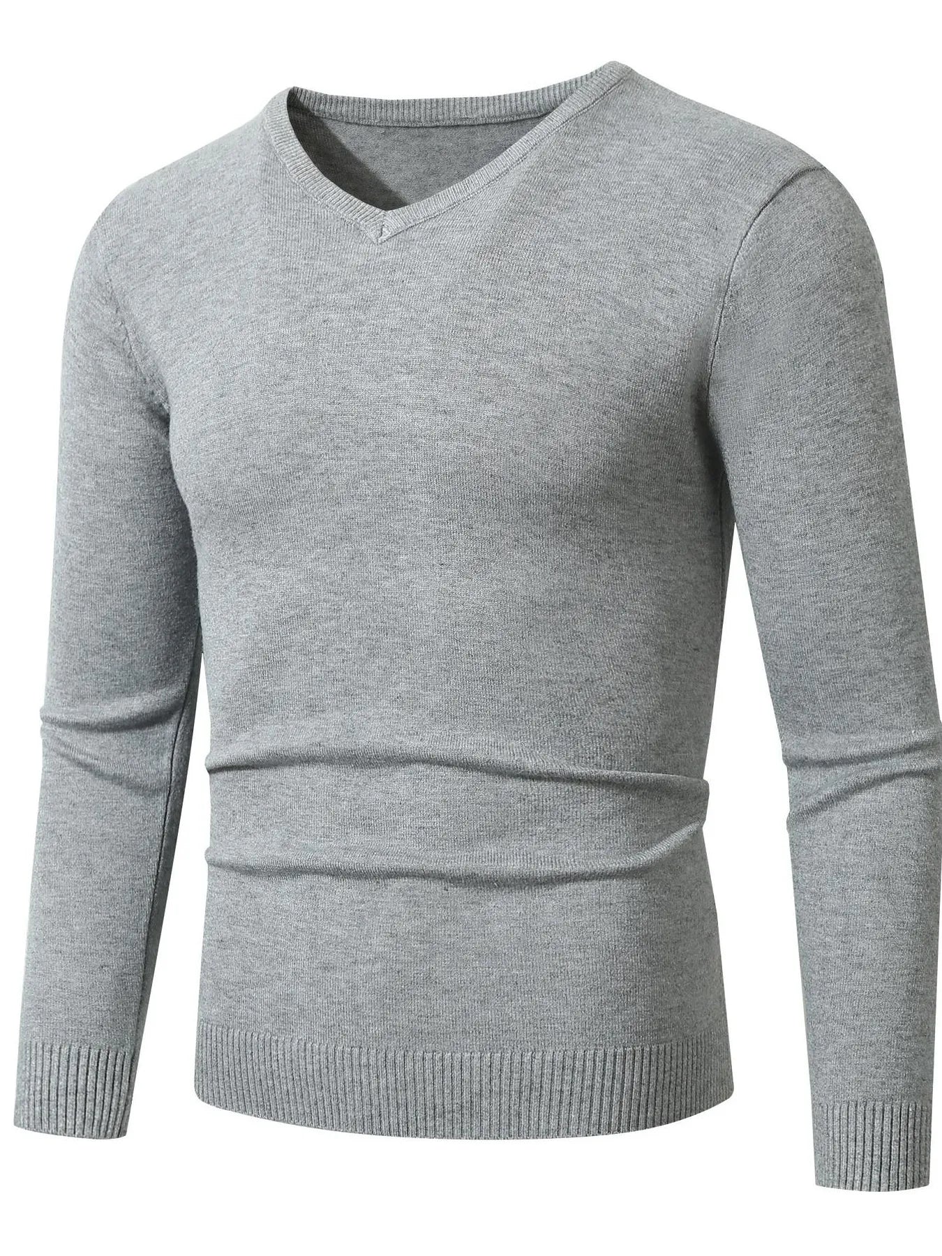 Men's long-sleeve ribbed-hem sweater in gray heather knit