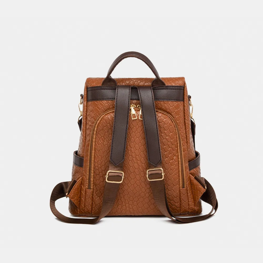 Vegan leather backpack bag in tan brown with adjustable straps and gold hardware