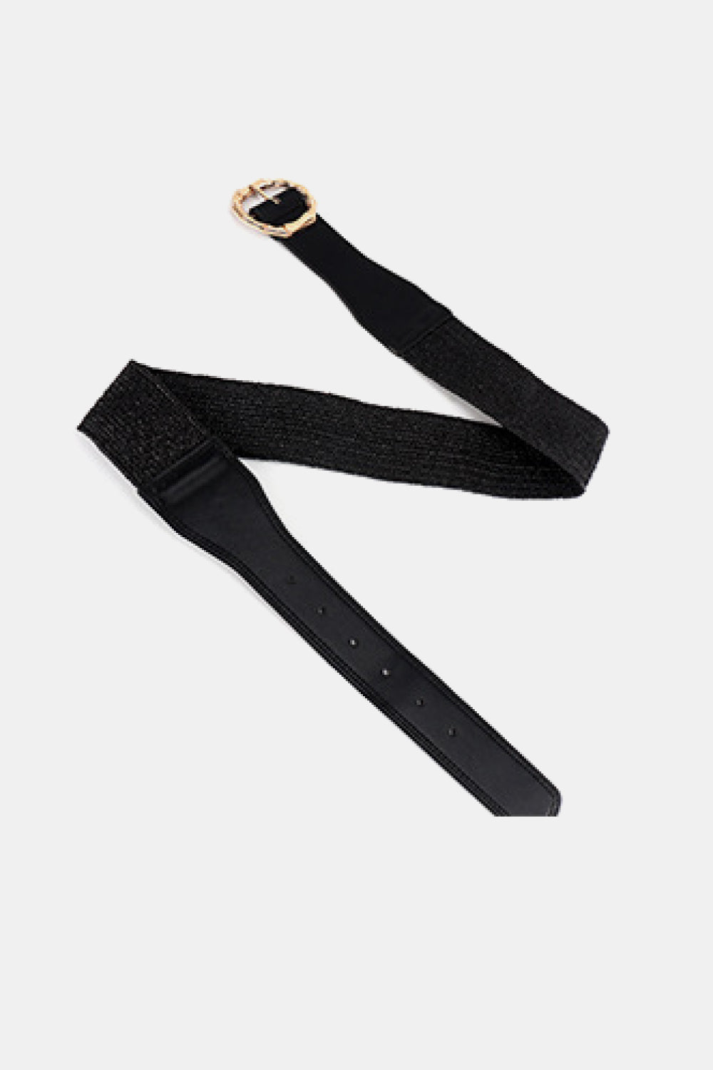 Black braided belt with round alloy buckle, two strap lengths shown