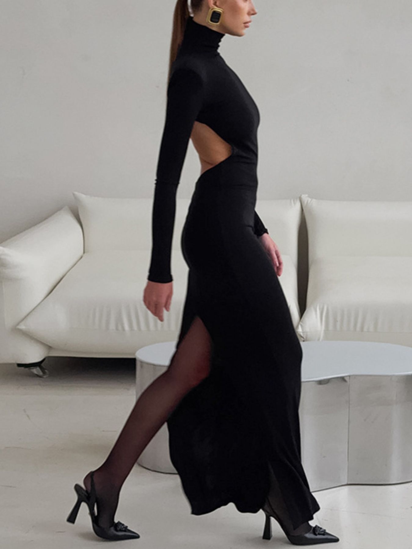Backless Turtleneck Long Sleeve Bodycon Maxi Dress – Cedar & Moore