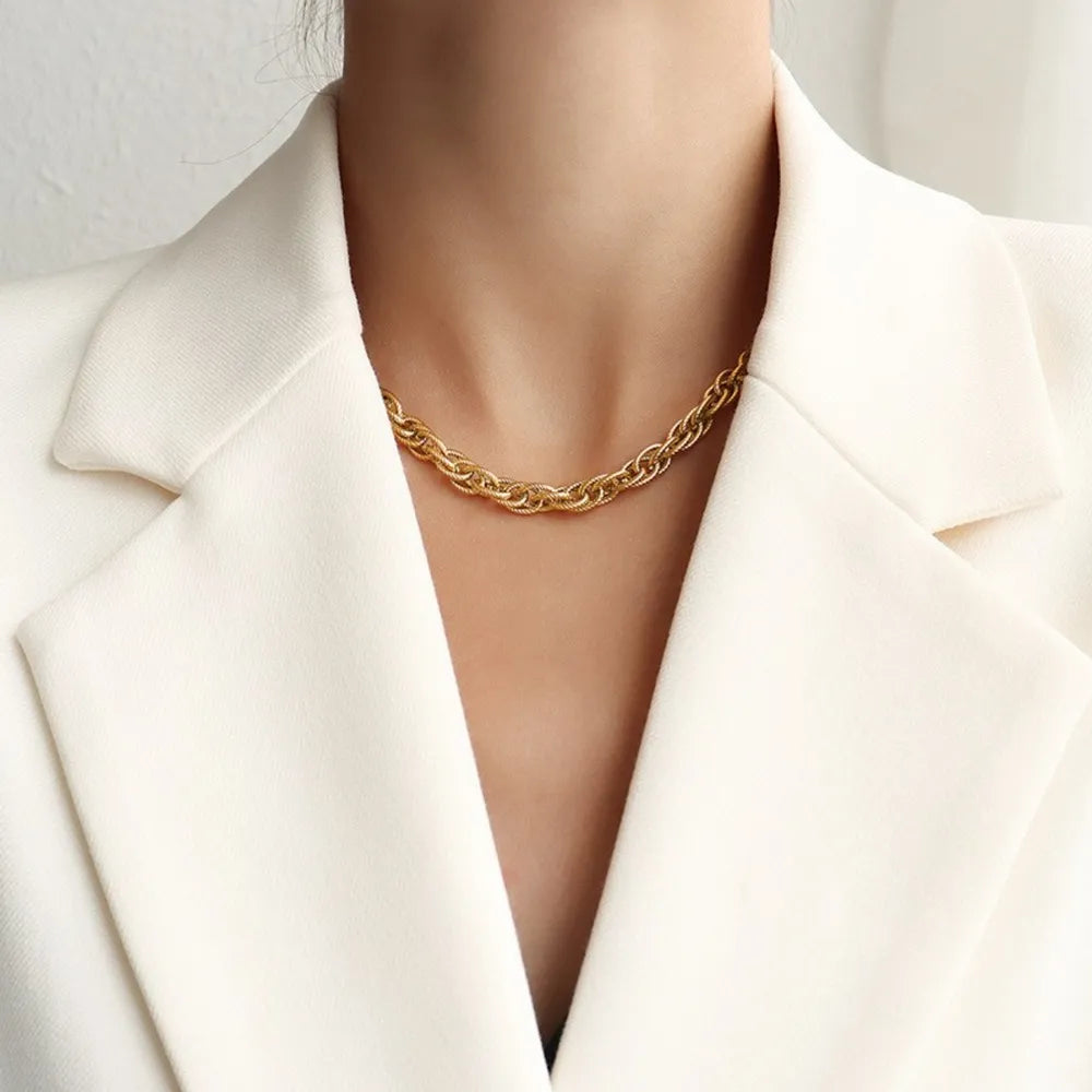 Titanium steel chain necklace, gold tone curb links