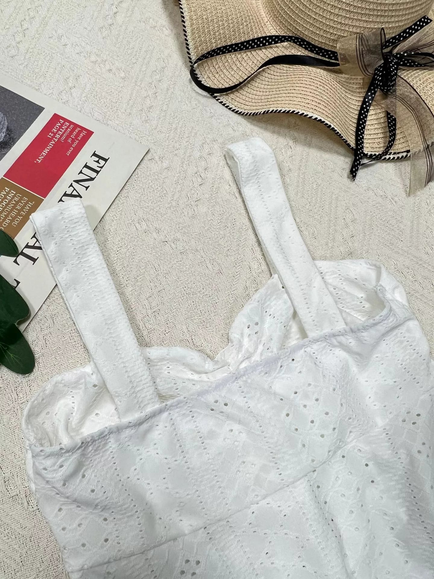 Cedar & Moore Eyelet Embroidered Drawstring Cami Top, white cotton eyelet fabric