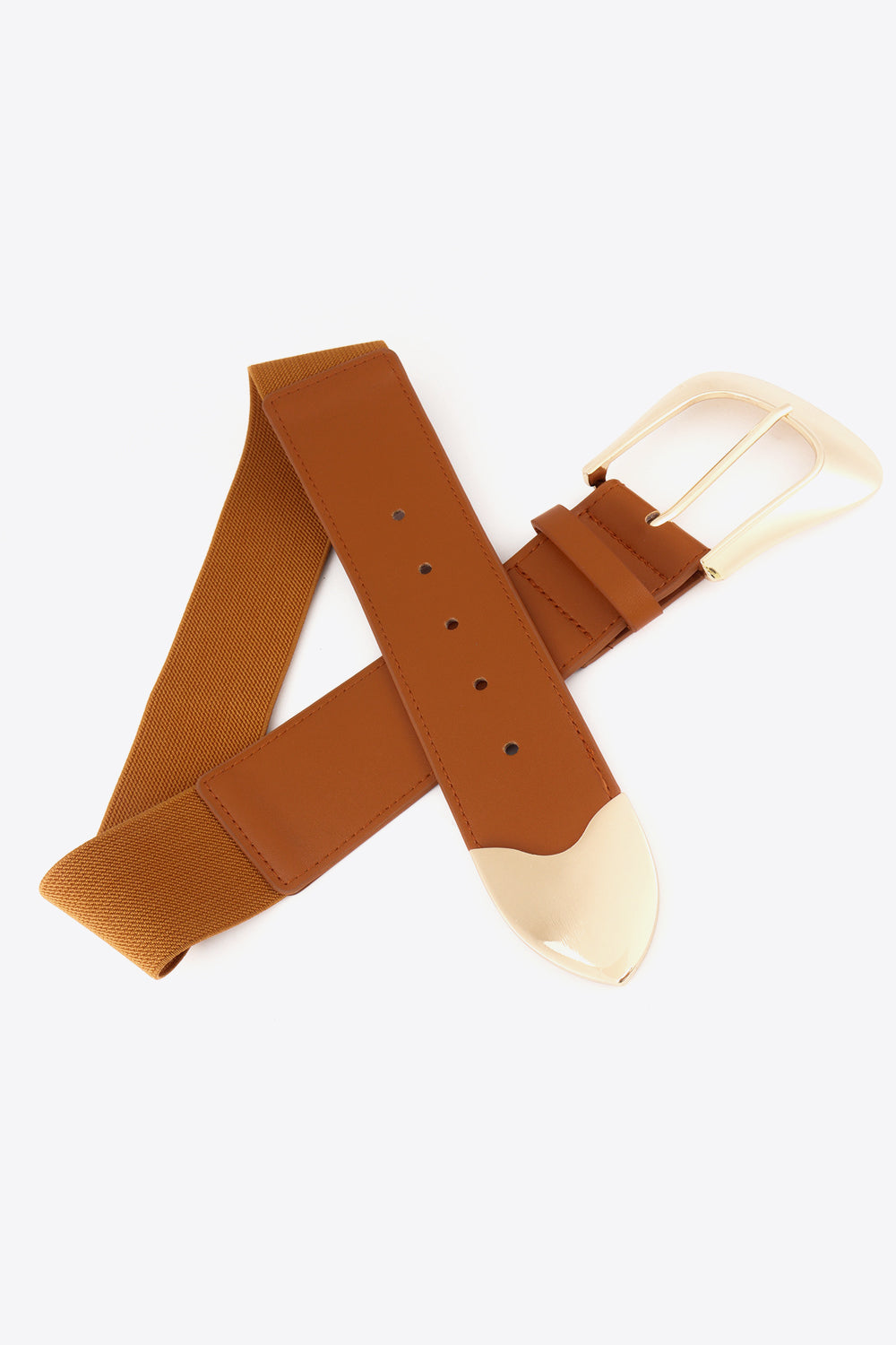 Caramel wide vegan belt with adjustable holes and gold buckle