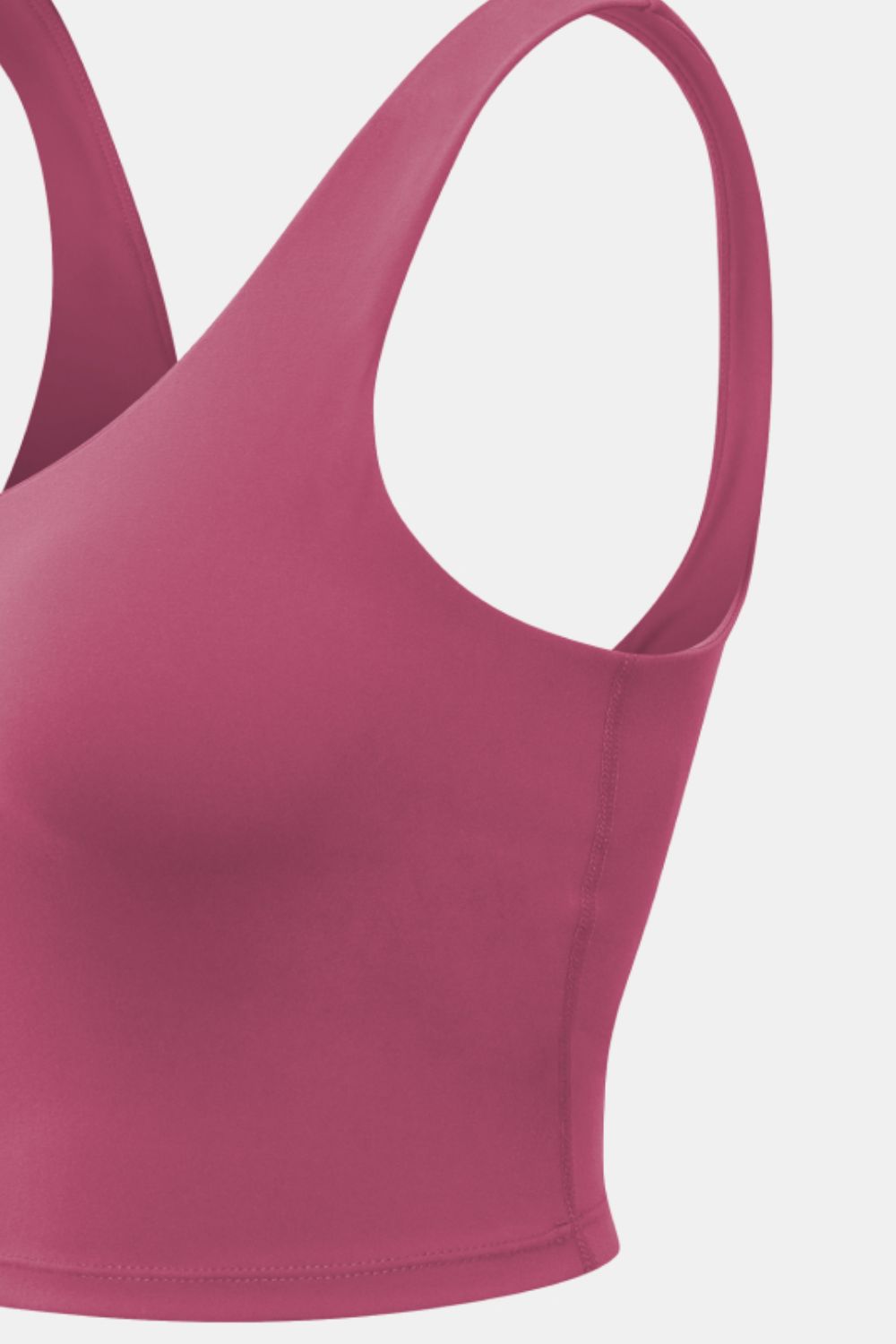 Cropped active tank top scoop neck close-up, deep rose pink