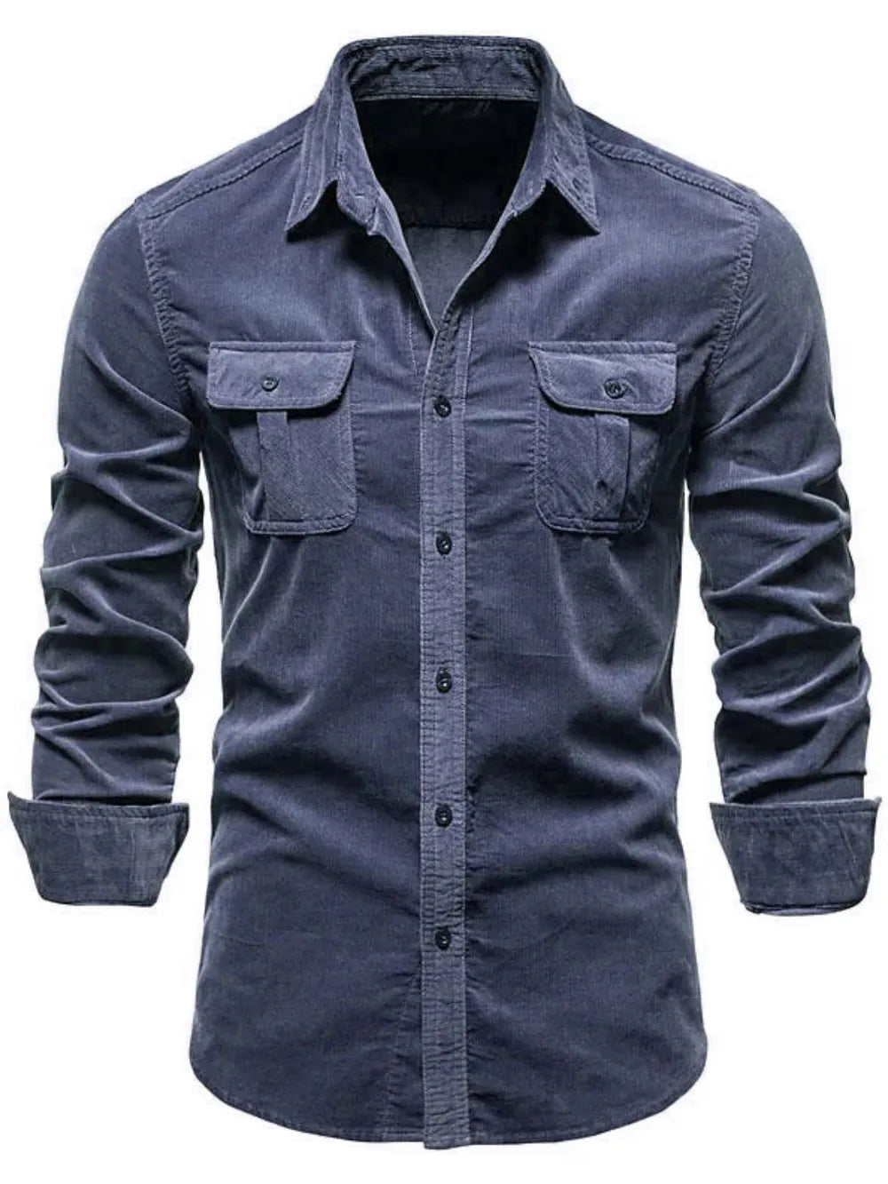 Men's collared button-down shirt with two chest pockets, long sleeves (dark gray)