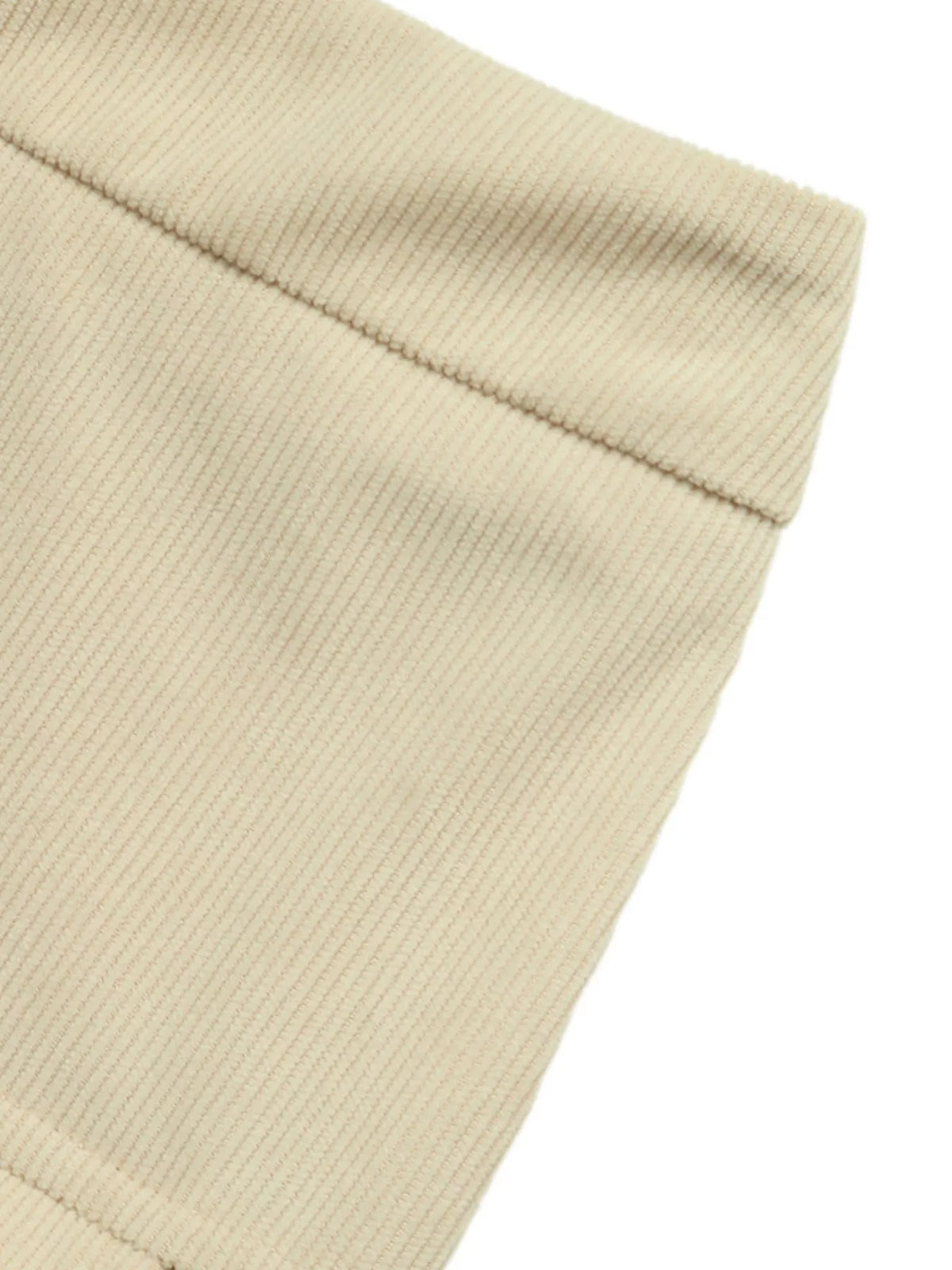 Khaki pleated midi skirt angled view with ribbed high-waist band