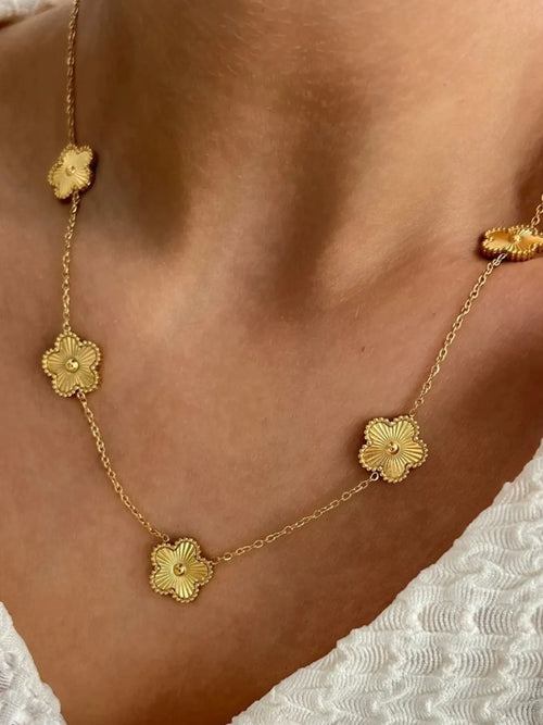18K gold-plated flower chain necklace with five gold flower charms